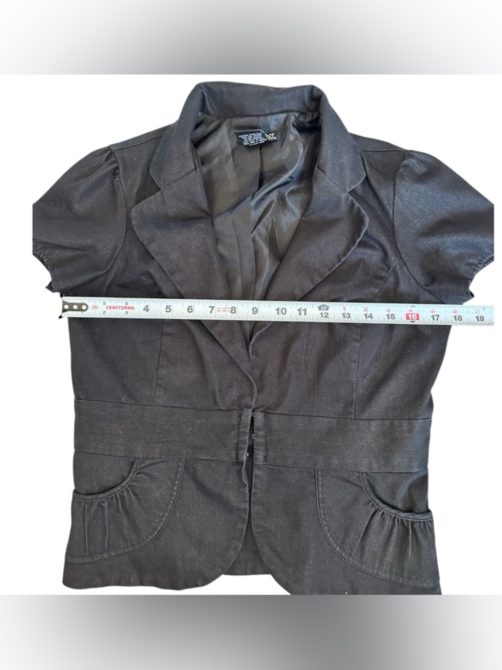 Stooshy Fitted Cropped Stretch Blazer Jacket Black Short Sleeve | Small - Picture 7 of 8